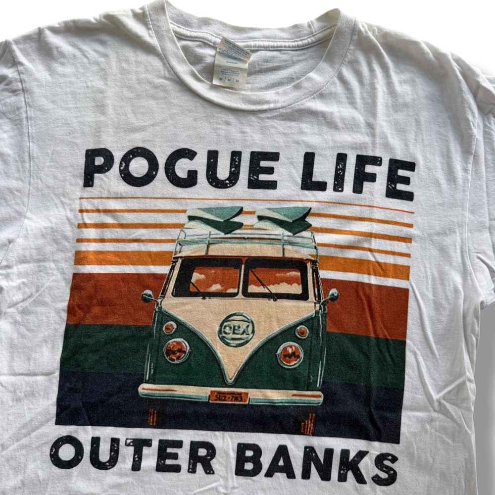 Port & Company Size M White Outer Banks Pogue Life Graphic Tee Vintage Van Surf